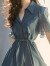 拉夏贝尔（La Chapelle）女装蓝色雪纺衬衫连衣裙女2024年新款法式时尚精致荷叶边收腰裙子 图色 XL