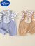迪士尼婴儿衣服纯棉0-1岁男宝宝短袖连体衣夏季薄款哈衣爬服新生儿衣服 蓝色 80(适合70-75cm，9-12个月)