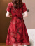 梵蒂沃（FANDIWO）品牌正宗花罗香云纱连衣裙女2024夏季新款桑蚕丝修身显瘦旗袍裙 红色 L