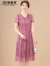 甘甘的世界时尚印花连衣裙2024夏季新款甘夫人显瘦网纱气质裙子 枚红 4XL 适合145-155斤
