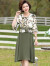 恒源祥气质年轻妈妈夏装小个子短袖连衣裙中年女装洋气雪纺半身裙子 绿色 XL[95-110斤]