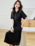 桂雪格夏季短袖连衣裙女装2024新款韩版显瘦潮流气质中长款收腰衬衫裙子 黑色 L（105-115斤）