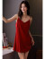 莫代尔吊带睡裙女士睡衣夏季夏天款冰丝仿真丝薄款性感本命年大红色 A823338酒红 M