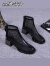 大东 DUSTO品牌真皮罗马凉靴镂空网纱中高短靴2024夏季新款时尚网红粗跟高跟 黑色 36