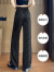 皮尔卡丹（pierre cardin）印花窄版阔腿裤女夏季薄款2024新款高腰垂感黑色醋酸冰丝直筒裤 黑色 S