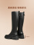 天美意商场同款时尚百搭高筒长靴女时装靴加绒COQ80DG3 黑色（宽版） 39