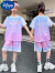 迪士尼（Disney）女童夏季套装2024新款宽松篮球服中大童球服女儿童速干运动两件套 贴标蓝色 160 适合身高150左右