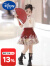 迪士尼（Disney）马面裙女童夏季短袖套装中国风夏天童装半身裙儿童汉服短款连衣裙 荷花袖上衣+酒红色短裙 150cm