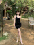 浪莎（LangSha）粉色高端精致显身材吊带连衣裙女夏季2024新款性感黑色包臀短裙子 黑色 均码