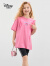 迪士尼童装女童针织甜美短袖套装2024夏装新款儿童户外运动两件套 冰莓粉 140