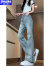 吉马克（jimake）夏季新款薄款内景大码美式微喇牛仔裤男女时尚潮流高街宽松喇叭裤 黄泥染 2XL高170-185cm150-170斤