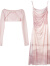 尚都比拉2024夏季时尚优雅水墨印花吊带连衣裙扭结领罩衫套装女 柔粉色 S