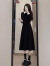圣保美黑色赫本风连衣裙秋冬季女装2023新款小个子时尚气质小香风长裙子 黑色 M码