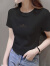 ZENGZHI NIUZAI正肩短袖t恤女2024新款夏季洋气显瘦内搭纯棉减龄设计感短款上衣 209-318黑色 M (75-105斤)