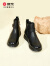 康奈女靴新款冬季小香风瘦瘦靴真皮加绒保暖法式小短靴18138002 黑色 38