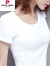 皮尔卡丹纯棉白色短袖t恤女夏季2024新款修身圆领内搭显瘦打底衫体恤上衣 螺纹U领弧摆白色 S 85斤以下