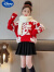 迪士尼（Disney）女童连衣裙2023新款洋气加绒加厚红色毛衣春秋季大童儿童新年裙子 红色毛衣(加绒款) 160cm