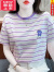 踏司红紫色条纹T恤女短袖2024年夏季女装新款宽松休闲纯棉圆领上衣潮ins 紫色 L(建议105-120斤)