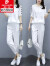 皮尔卡丹时尚休闲运动套装女2024夏季新款宽松连帽短袖两件套套装时尚女装 米白色 L(建议100-115斤)