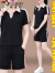啄木鸟（TUCANO）冰丝速干运动套装夏装女2024新款中年翻领休闲短袖短裤两 黑色 M(推荐80-95斤)