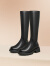 天美意商场同款时尚百搭高筒长靴女时装靴加绒COQ80DG3 黑色（宽版） 39