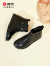康奈女靴新款冬季小香风瘦瘦靴真皮加绒保暖法式小短靴18138002 黑色 38