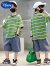迪士尼（Disney）男童夏装牛仔套装2024新款夏季洋气条纹短袖炸街儿童装帅气时髦潮 绿色字母套装 140cm适合年龄8-9岁