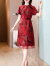 梵蒂沃（FANDIWO）品牌正宗花罗香云纱连衣裙女2024夏季新款桑蚕丝修身显瘦旗袍裙 红色 L