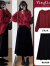 玛娇媚（Majiaomei）连衣裙套装女装2023年秋冬新款慵懒风新年红色宽松针织毛衣裙子女 针织毛衣 XL