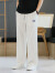 亚麻长裤男士夏季薄款条纹裤中国风垂感棉麻阔腿裤新中式复古裤子 灰色 M-100-120斤