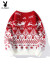 花花公子针织衫男女情侣圆领套头圣诞毛衣宽松舒适保暖长袖打底衫上衣衣服 红色 XL