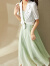 尚都比拉夏季时尚气质中长款方领吊带裙简约纯色内搭连衣裙女 淡水绿 S 