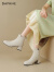 达芙妮（DAPHNE）切尔西靴女2024新款春秋时尚单靴子女士马丁靴冬季休闲加绒短靴 米色  跟高5.0cm 38