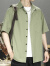 胖胖兄莱赛尔高级感短袖衬衫男士宽松大码休闲半袖男生夏季薄款翻领衬衣 绿色 M（100-130斤）