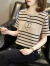 皮尔卡丹夏季短袖t恤女装2024新款韩版宽松潮流条纹t恤衫女针织打底衫上衣 白色 L（105-115斤）