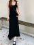 浪莎（LangSha）早春季2024年新款小个子黑色中长裙子法式气质针织背心连衣裙女装 黑色 均码
