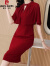 皮尔卡丹法式赫本风小黑裙连衣裙女夏季新款设计感小众假两件披肩包臀裙子 红色 4XL