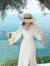 智立冠2024春夏三亚海边度假裙沙滩裙长款长裙V领灯笼袖白色连衣裙 白色 M