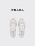 PRADA/普拉达【礼物】女士Downtown金属徽标牛皮革运动鞋 白色/尘灰色 38