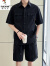啄木鸟（TUCANO）夏季新款2024多口袋短袖衬衫套装男士宽松工装社会小伙短裤两件套 黑色 M