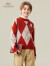 英氏（YEEHOO）儿童毛衣男女童100%纯羊毛针织衫中大童装新年保暖衣 浅棕 150 