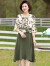 恒源祥气质年轻妈妈夏装小个子短袖连衣裙中年女装洋气雪纺半身裙子 绿色 XL[95-110斤]