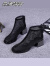 大东 DUSTO品牌真皮罗马凉靴镂空网纱中高短靴2024夏季新款时尚网红粗跟高跟 黑色 36