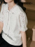 阔色（kuose）白色镂空蝴蝶结泡泡袖衬衫2024春夏新款女法式蕾丝衫拼接上衣 白色 S