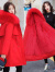 东方鸭羽绒棉服女2024新款洋气中长款加绒加厚派克服韩版宽松棉衣冬装外 红色 2XL 建议122-135斤