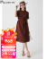 帕罗（PALUOPO）夏季新款连衣裙女23姆米真丝冠乐绉短袖100%桑蚕丝收腰显瘦裙子 红棕 M(160/84A)