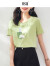 欧莎（OSA）白色印花冰丝t恤女士短袖宽松体恤22年新款夏季小众短款上衣 绿色 XS