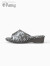 Pansy盼洁日系春夏季女士居家用花纹坡跟静音防滑大码手工室内拖鞋FL2025 白色 XL (39-40码)