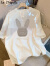 拉夏贝尔（La Chapelle）短袖T恤女2023春季新款兔子印花宽松中长款休闲圆领体恤上衣磨毛 白色 2XL(160-180斤)