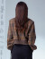 金苑卫衣女2022冬季新款加厚垫肩设计感印花长袖上衣F225102 咖啡 S